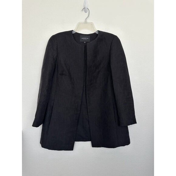 Lafayette148 Tencel Open Front Overcoat Jacket Black Textured Workwear Size 10